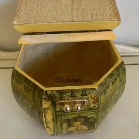 Anton Pieck Decoupage Bakelite Top Handle Purse Hand Crafted Wooden 1970s - Picture 4 of 6